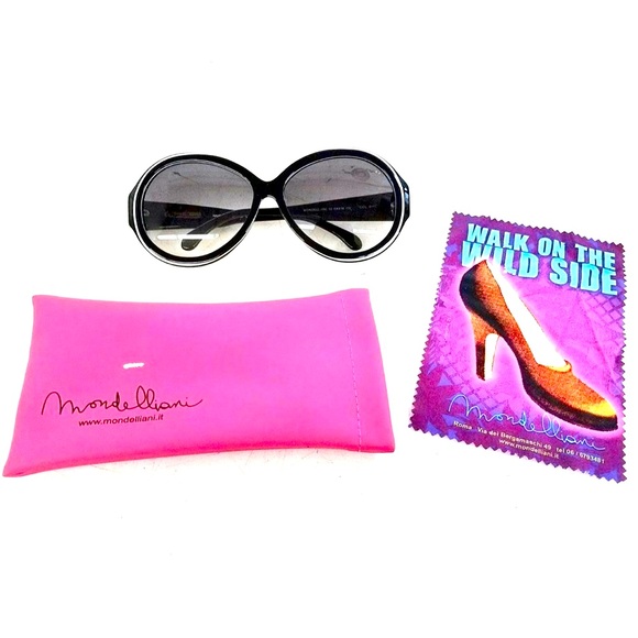 Mondelliani Italy Handmade Jackie O Butterfly Sunglasses Black White  MINT - Picture 12 of 15